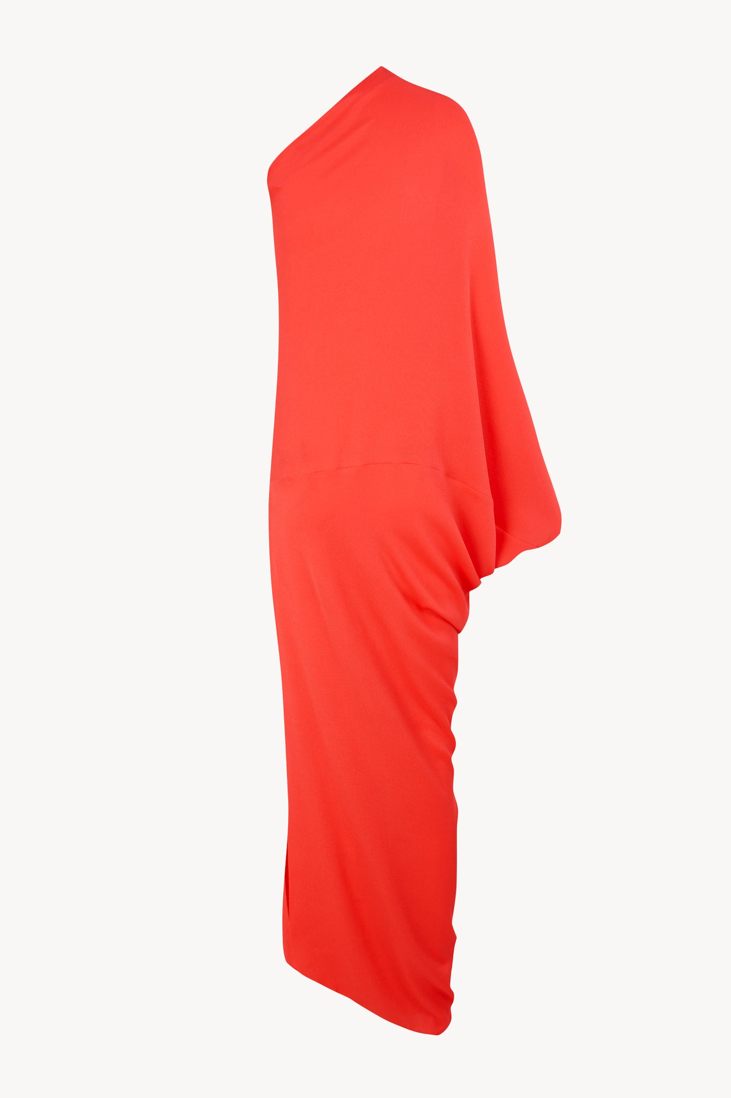 Delore, vestido asimetrico de seda rojo coral