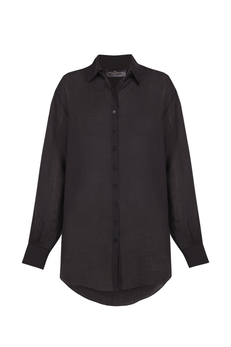 Dennis, camisa oversize de ramio negro