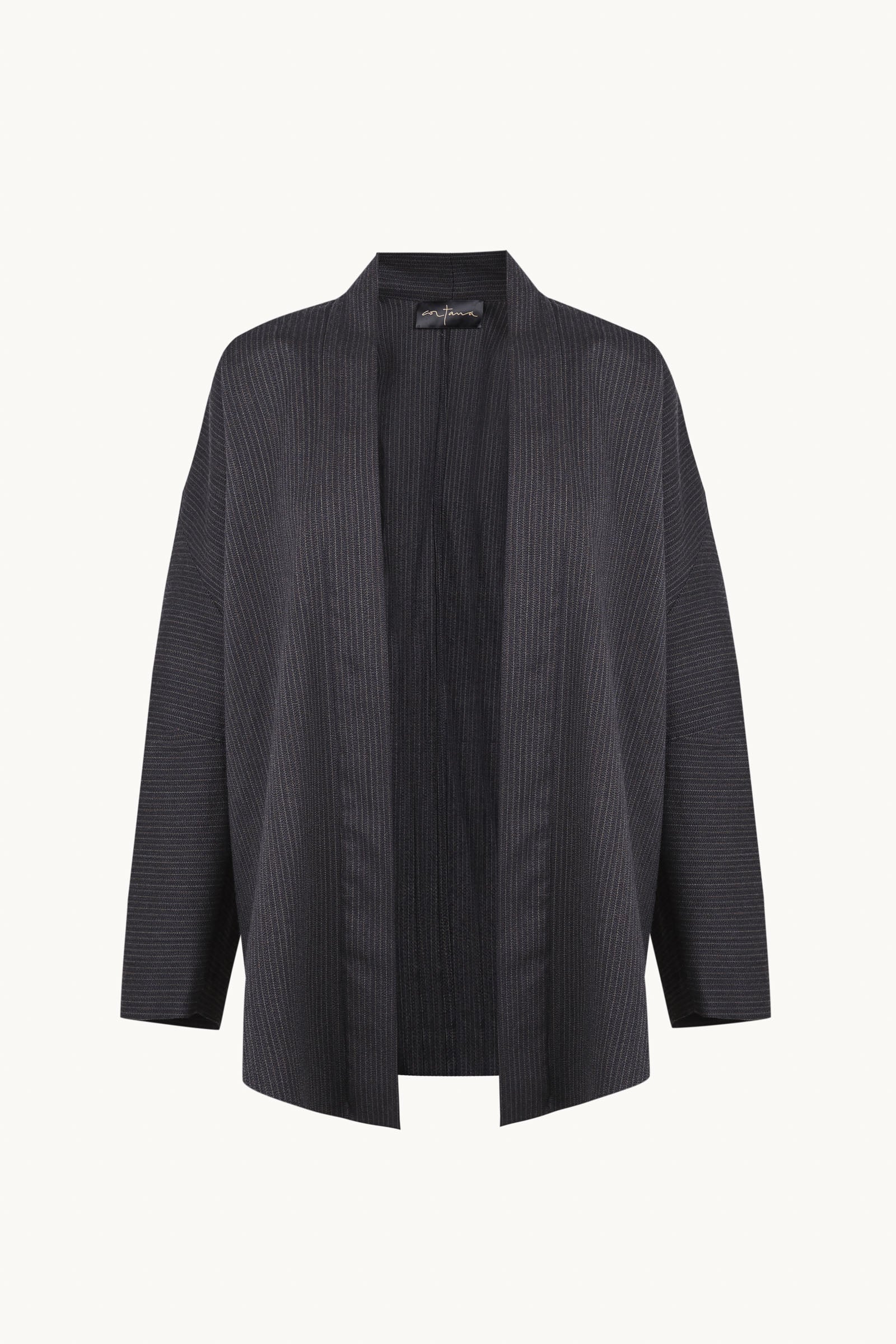 Destino, chaqueta oversize a rayas jacquard azul y gris