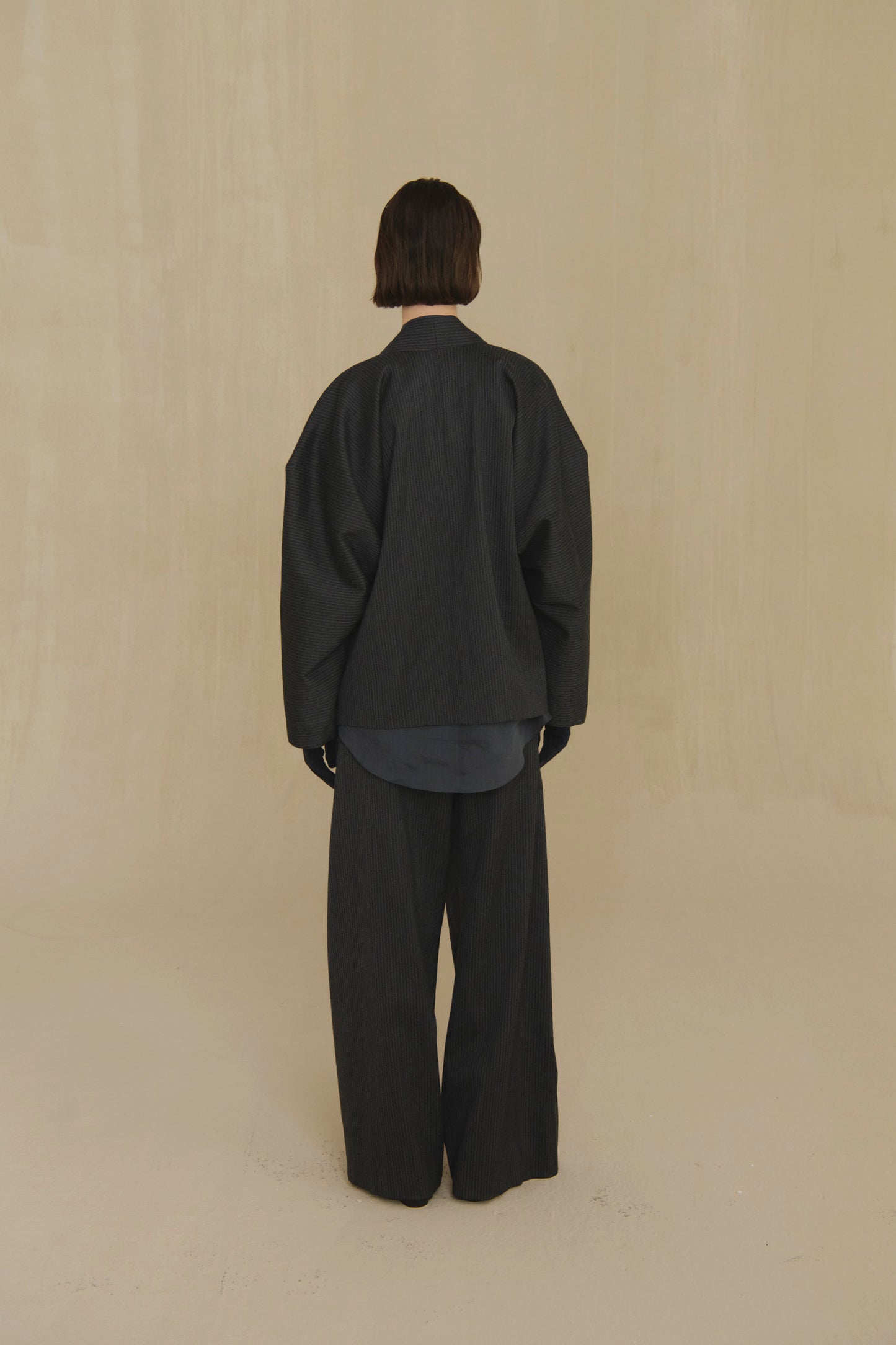 Destino, blue and grey jacquard striped oversized jacket