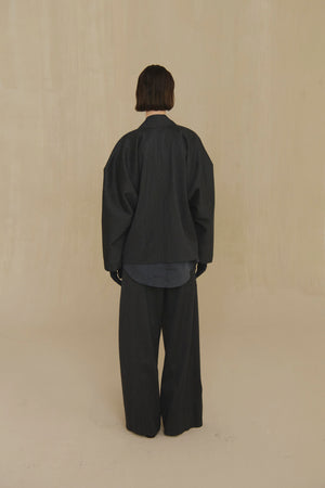 Destino, blue and grey jacquard striped oversized jacket