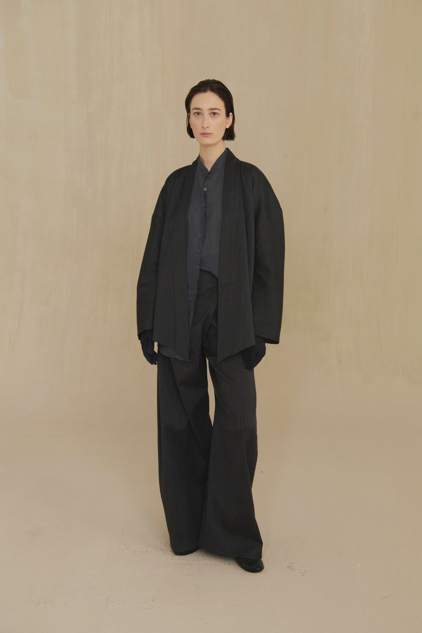 Destino, blue and grey jacquard striped oversized jacket