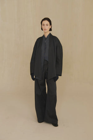 Destino, blue and grey jacquard striped oversized jacket