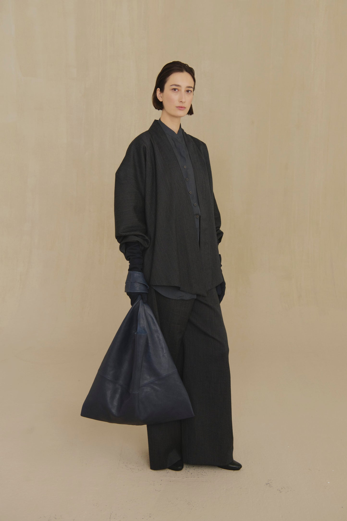 Destino, blue and grey jacquard striped oversized jacket