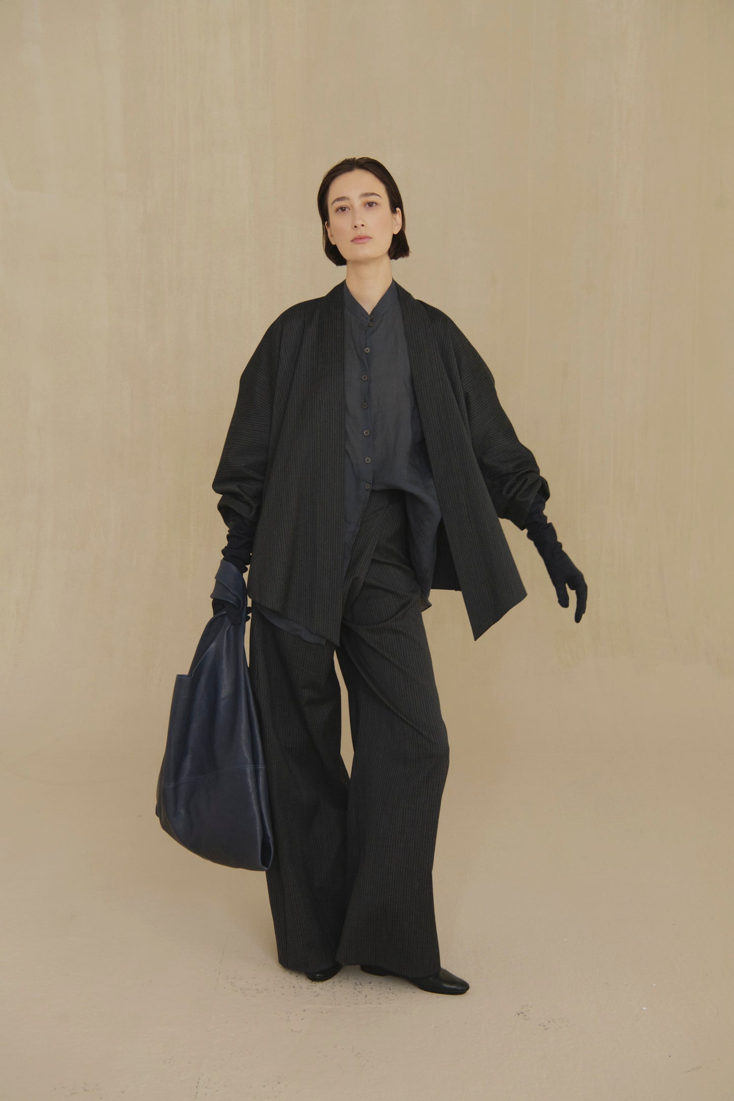 Destino, blue and grey jacquard striped oversized jacket