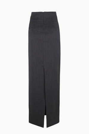 Destino, blue and grey jacquard striped maxi skirt