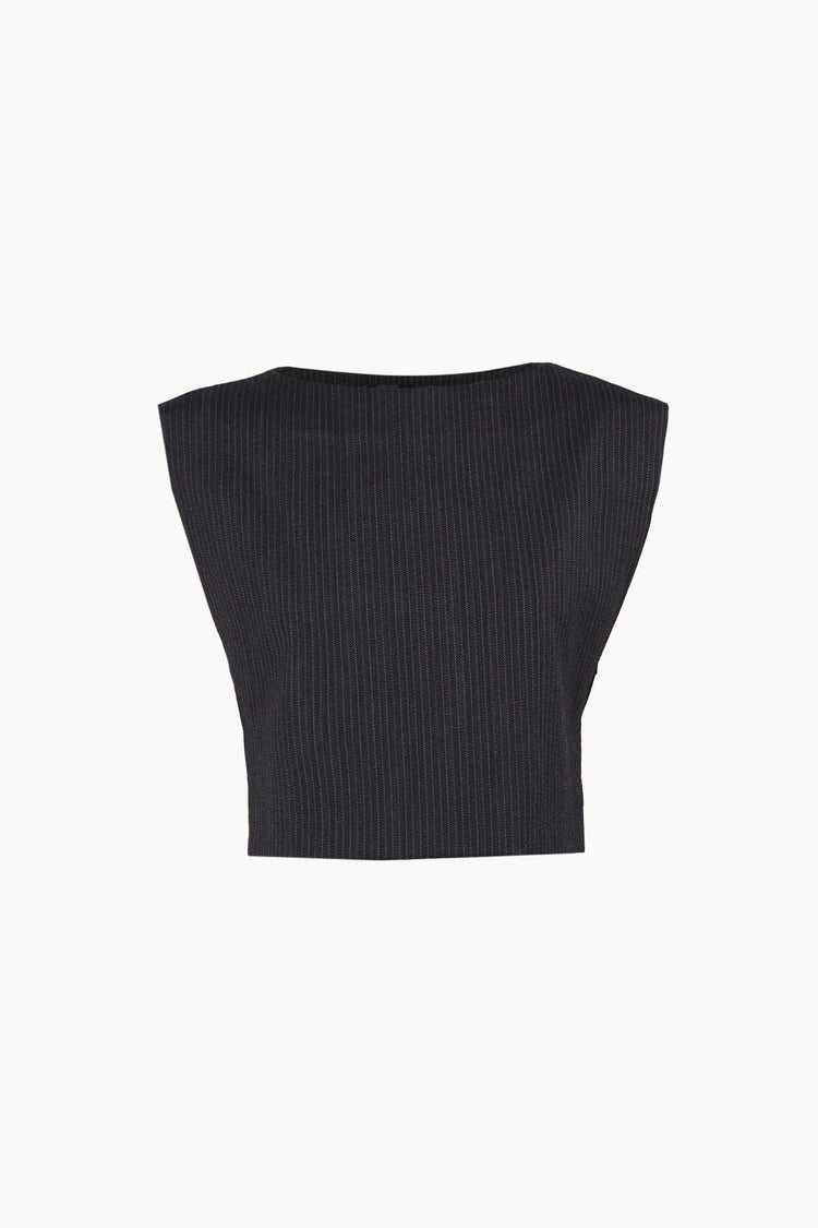 Destino, blue and grey jacquard striped top
