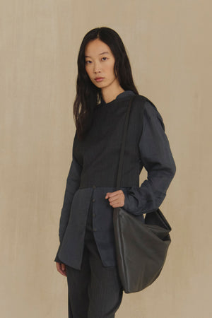 Destino, top a rayas jacquard azul y gris