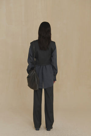 Devenir, pantalon a rayas jacquard azul y gris