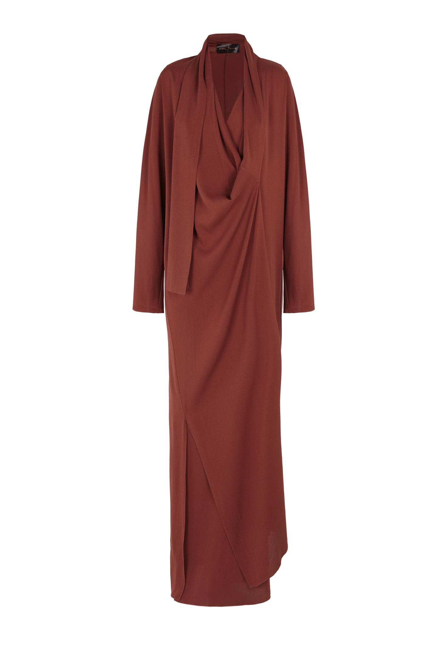 Edda, long dress in garnet stretch silk