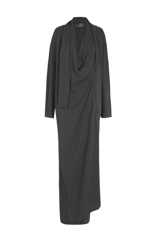 Edda, long dress in graphite stretch silk