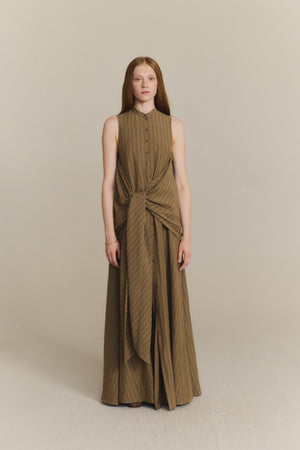 Edith, vestido de lino a rayas marron