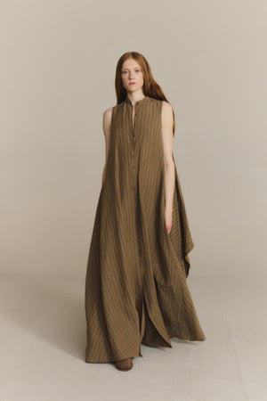 Edith, vestido de lino a rayas marron