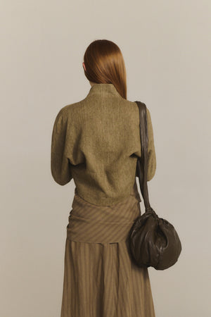 Tourmaline, chaqueta corta de lino jacquard kaki tostado