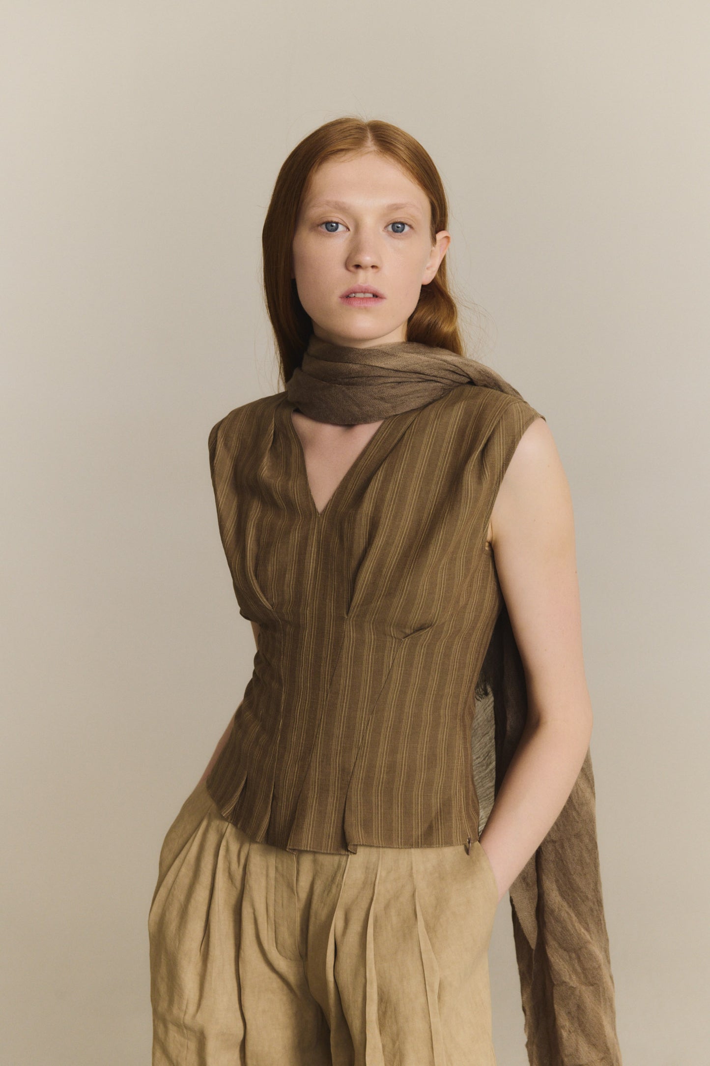 Edith, foulard a rayas marron