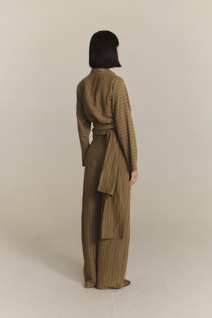 Edith, pantalon de lino a rayas marron