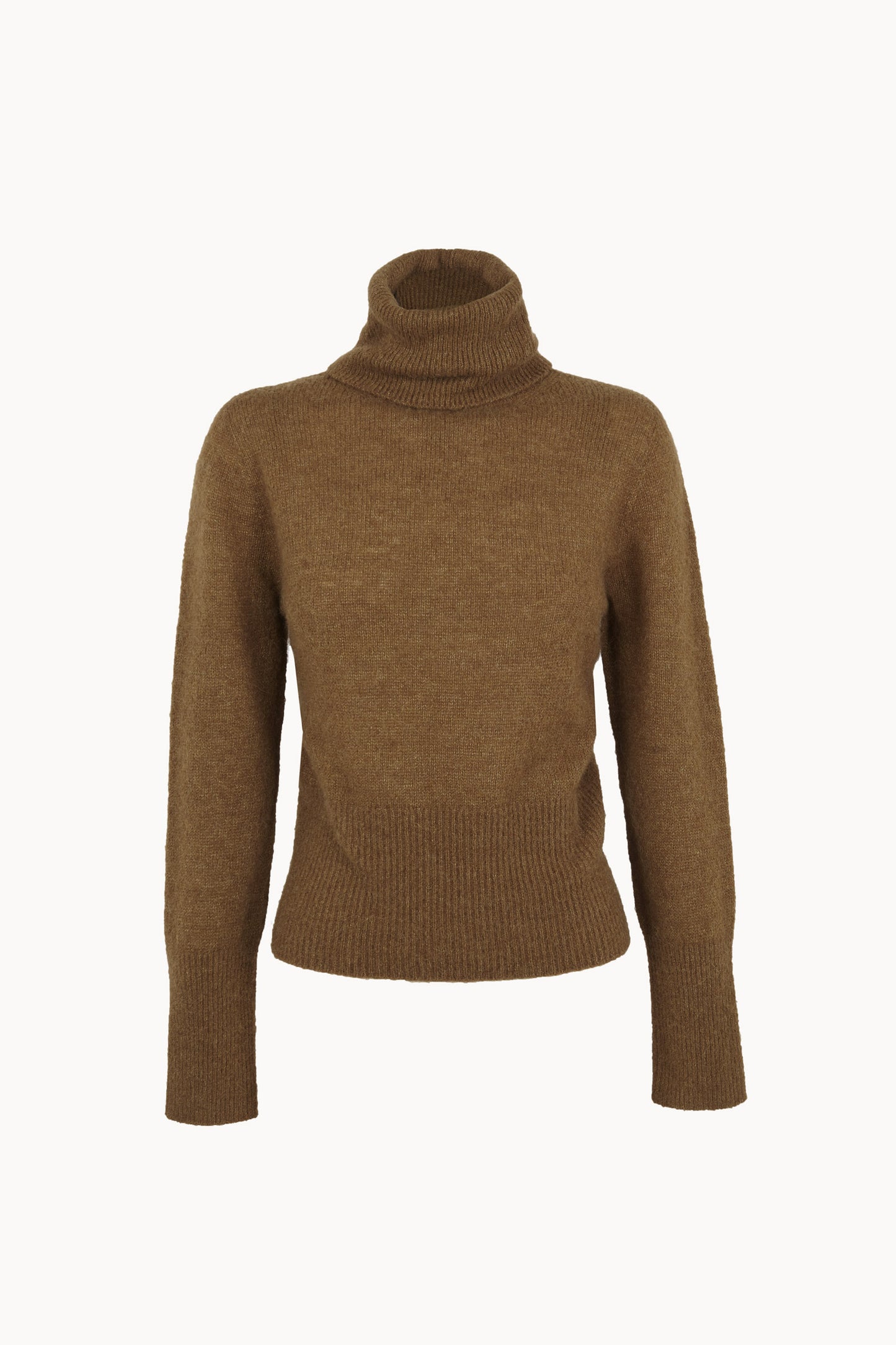 Eira, jersey de cuello vuelto de alpaca y seda tabaco