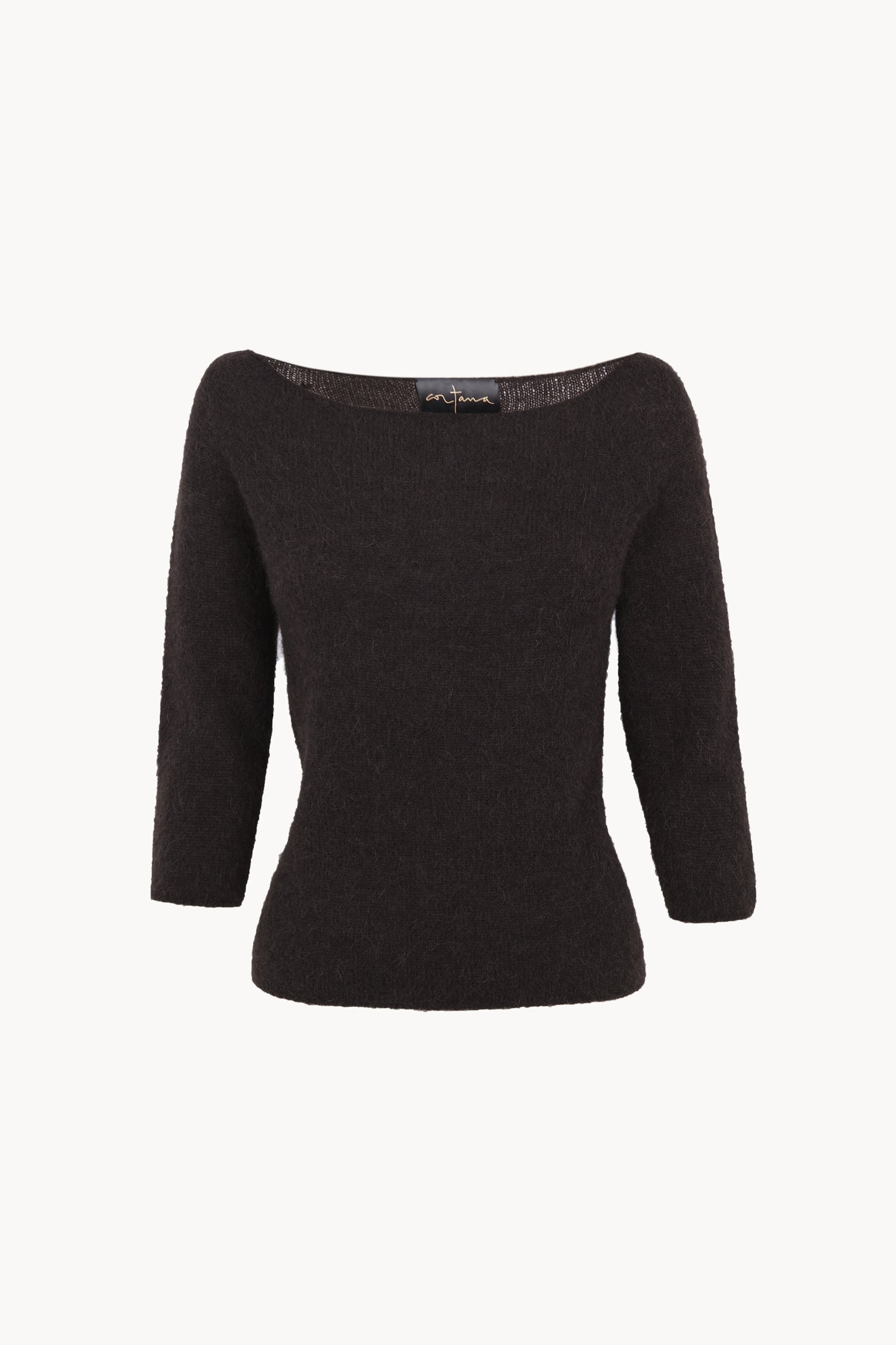 Eira, top de punto con cuello barco marron oscuro