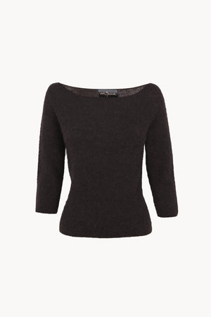 Eira, top de punto con cuello barco marron oscuro
