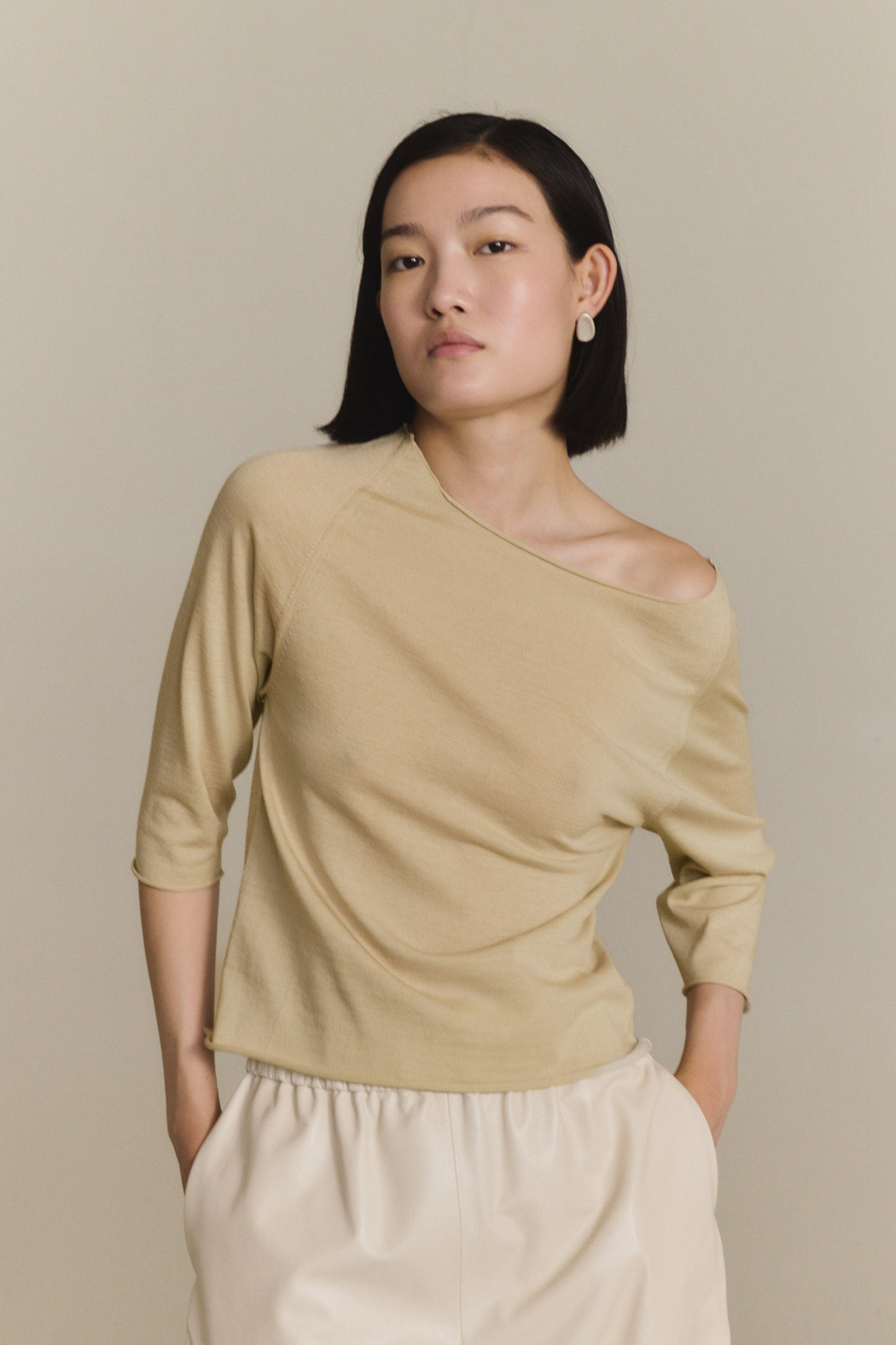 Elaris, dark beige organic cotton and silk sweater