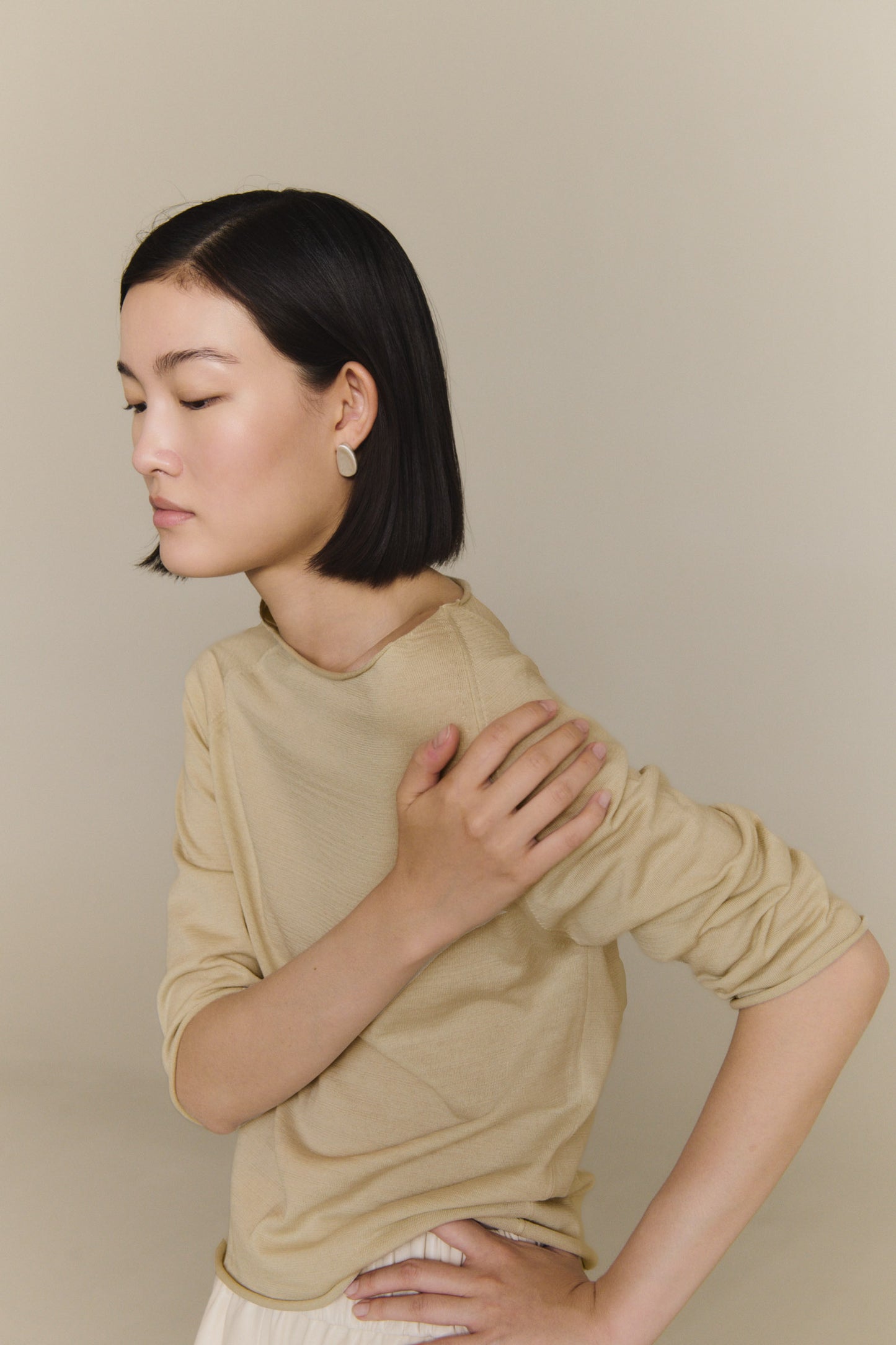 Elaris, dark beige organic cotton and silk sweater