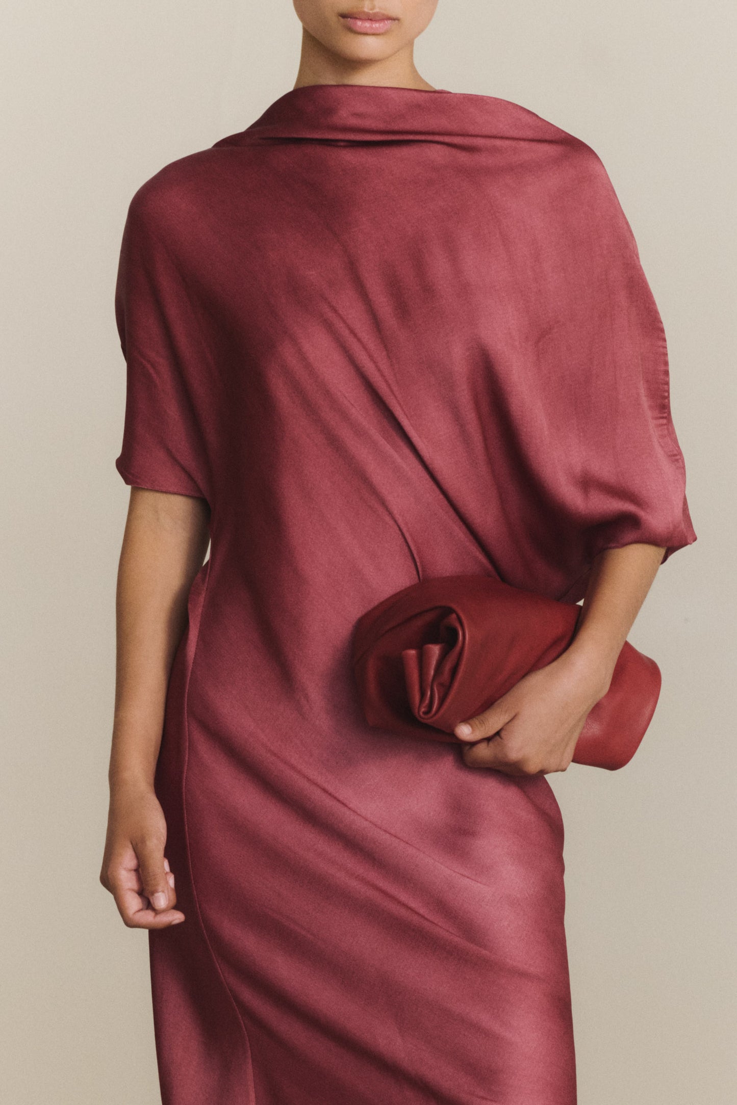 Delhi L, crimson red leather clutch