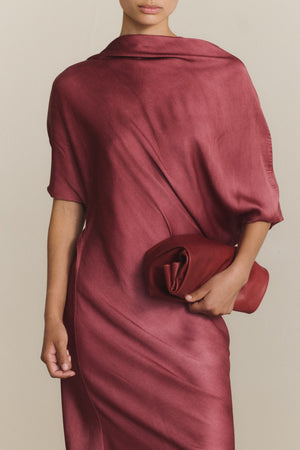 Delhi L, crimson red leather clutch