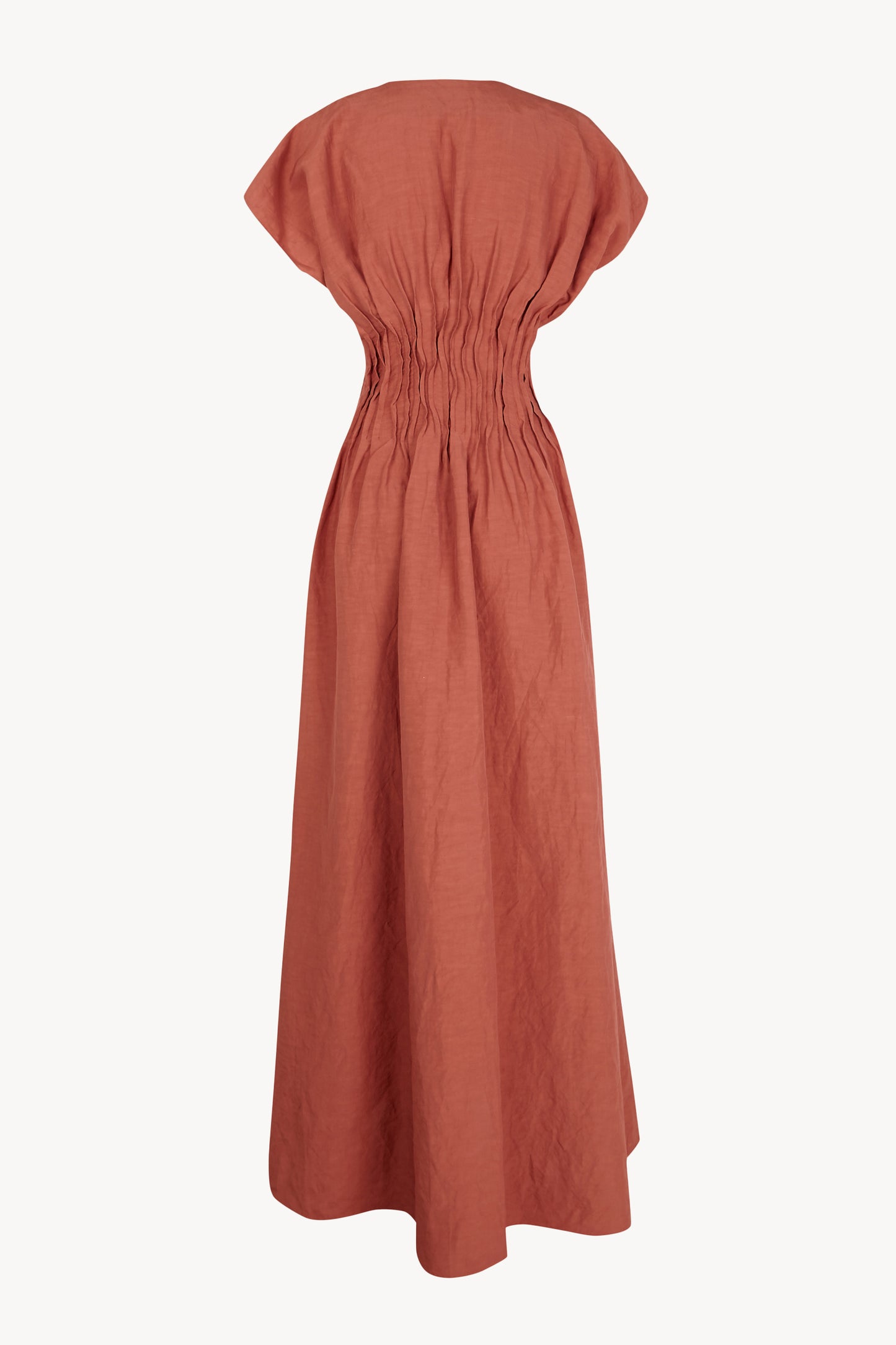Elena, vestido largo fruncido cayena