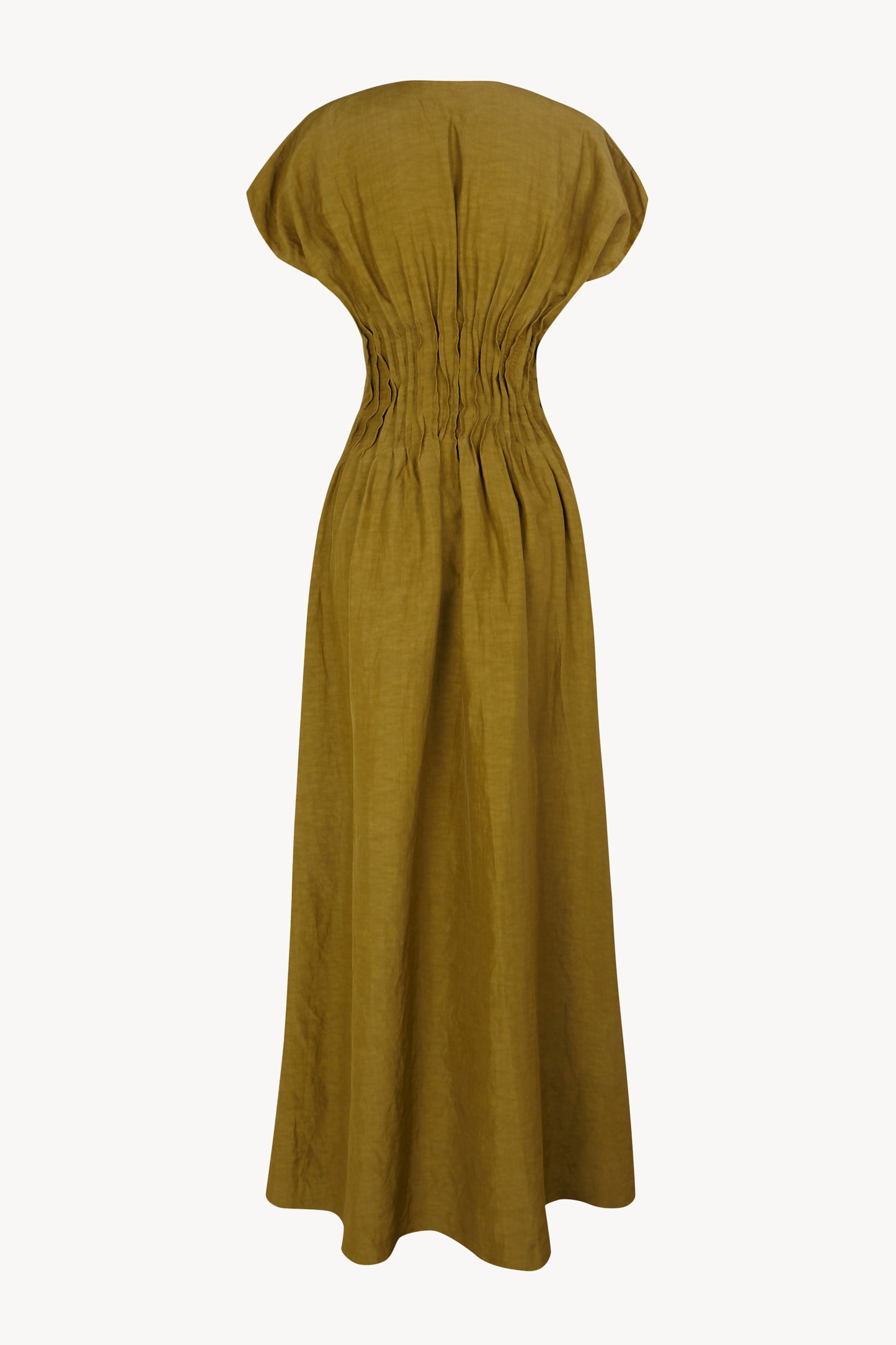 Elena, olive green gathered long dress