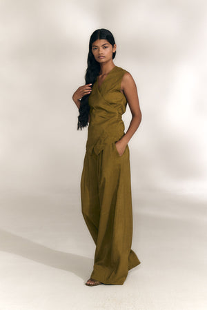Elena, olive green high-waisted pants