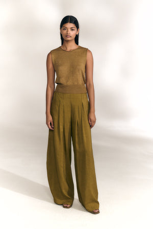 Elena, olive green high-waisted pants