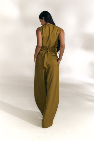 Elena, olive green high-waisted pants