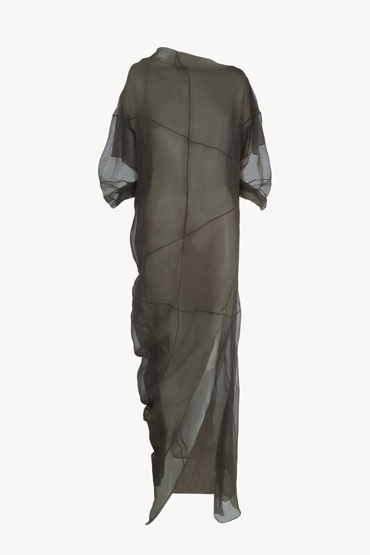 Elke, vestido de chiffon de seda gris carbon