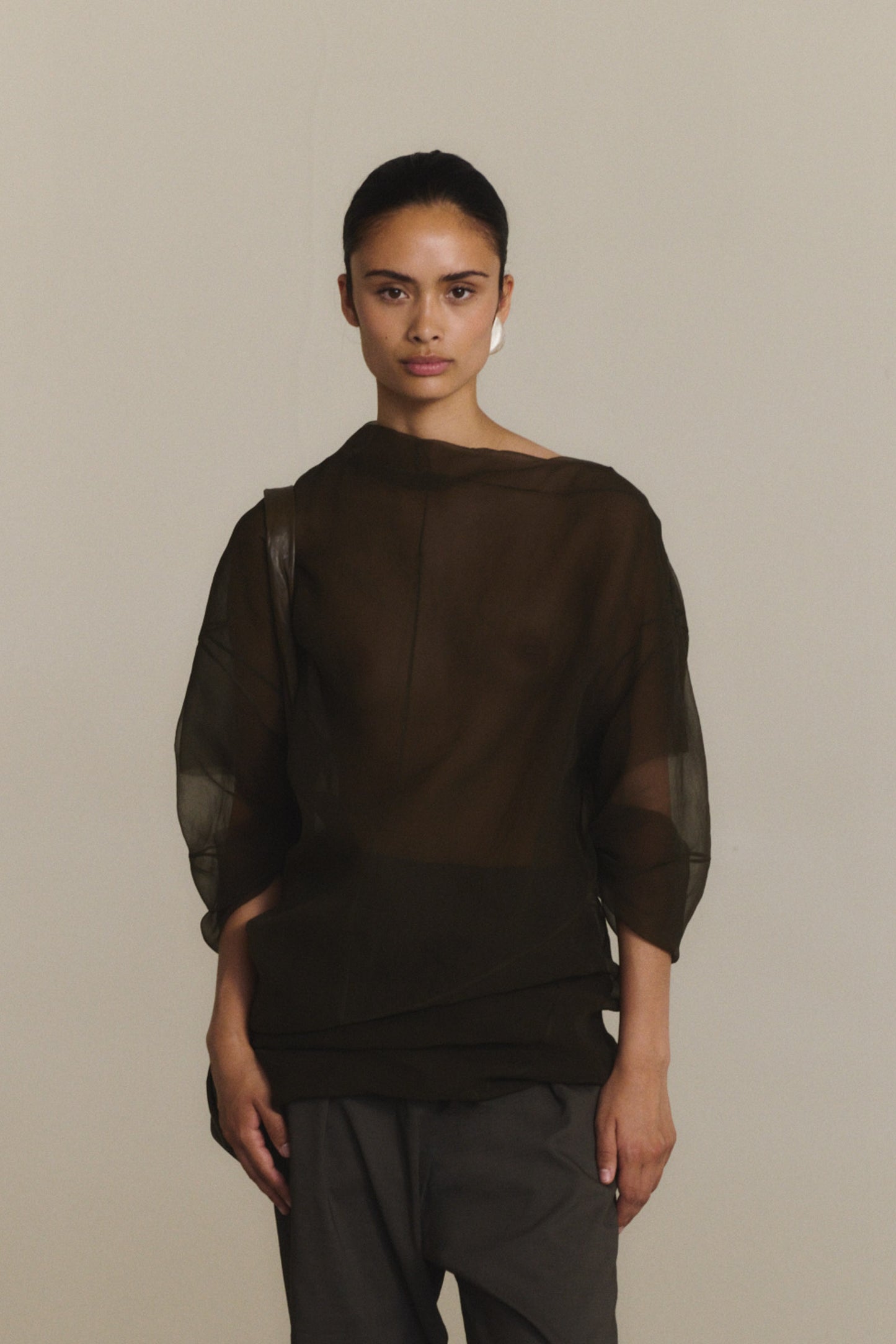 Elke, charcoal grey oversized silk chiffon top