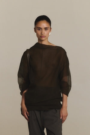 Elke, charcoal grey oversized silk chiffon top