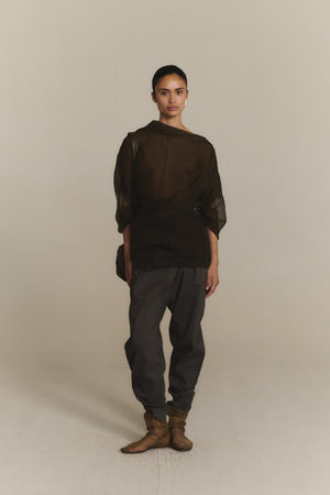 Elke, charcoal grey oversized silk chiffon top