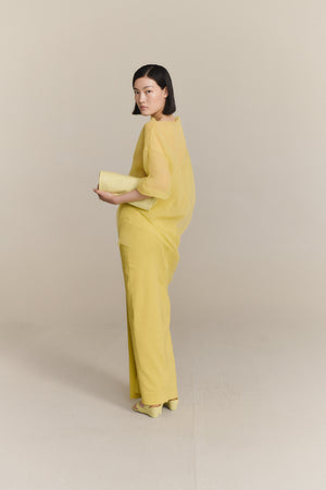 Delhi S, pale canary leather clutch