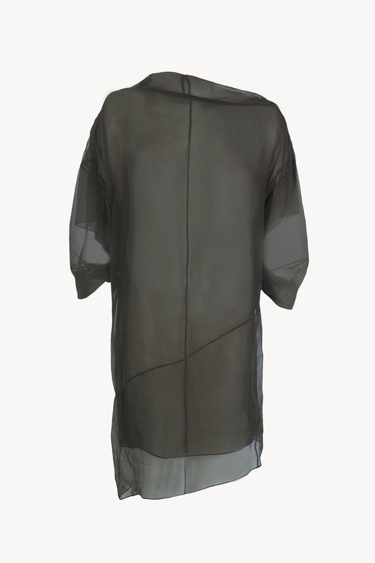 Elke, top oversize de chiffon de seda gris carbon