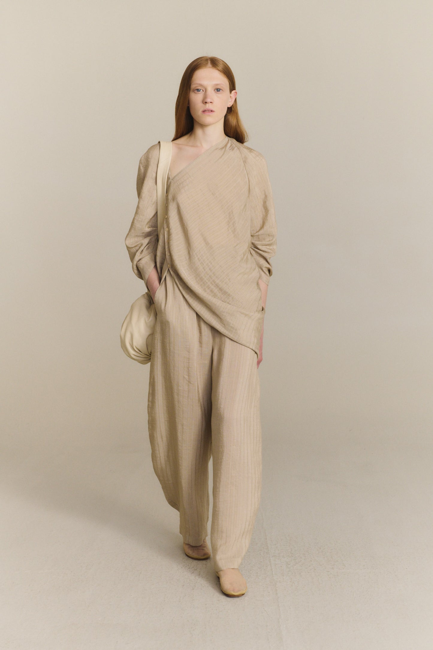 Eloise, pantalon jacquard a rayas beige