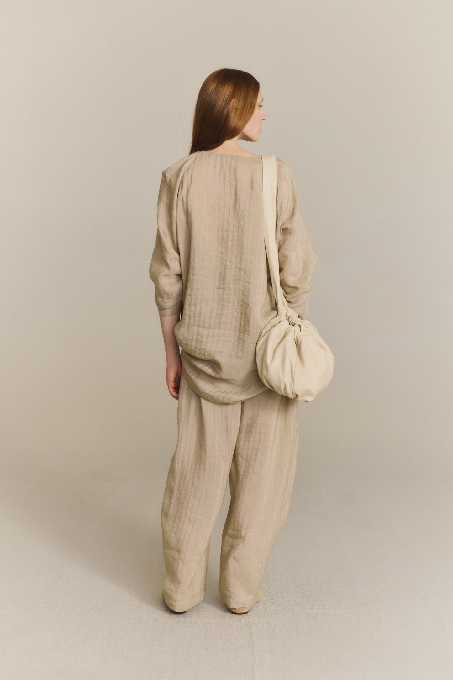 Eloise, pantalon jacquard a rayas beige