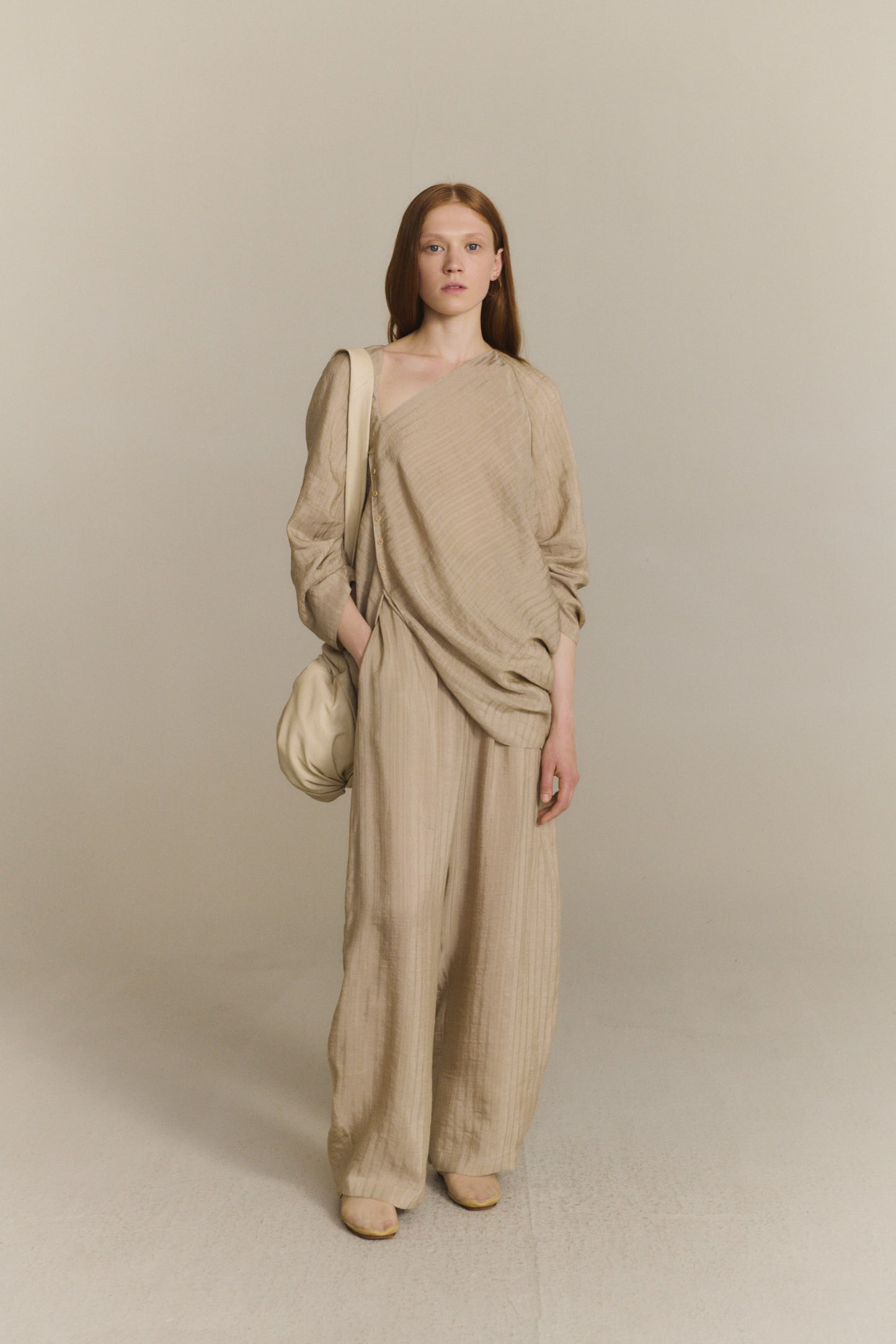 Eloise, pantalon jacquard a rayas beige