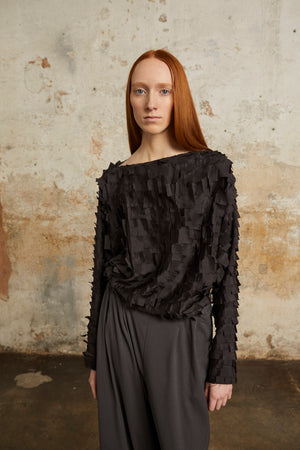 Epica, silk top with a feathered effect