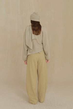 After, beige virgin wool and linen trousers