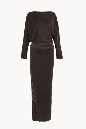 Espera, vestido largo marron oscuro
