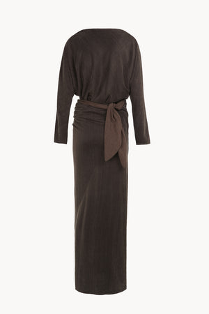 Espera, vestido largo marron oscuro