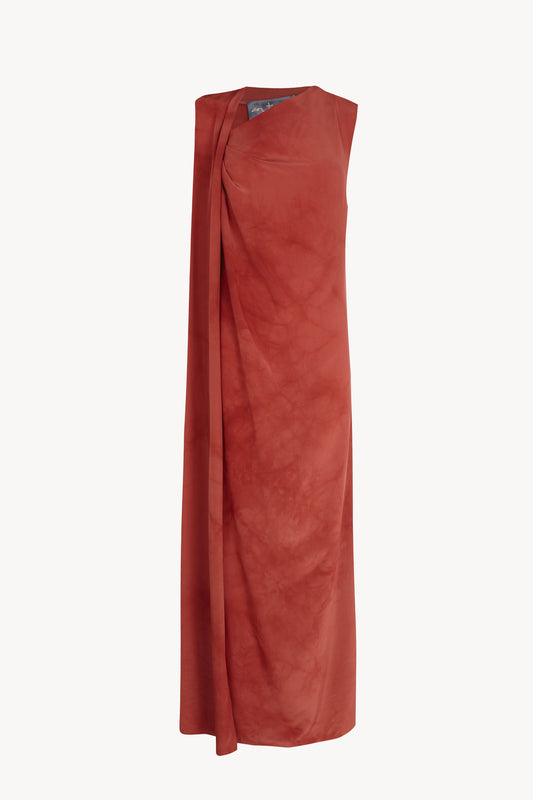 Estela, fade carmine red wrap dress in silk crepe