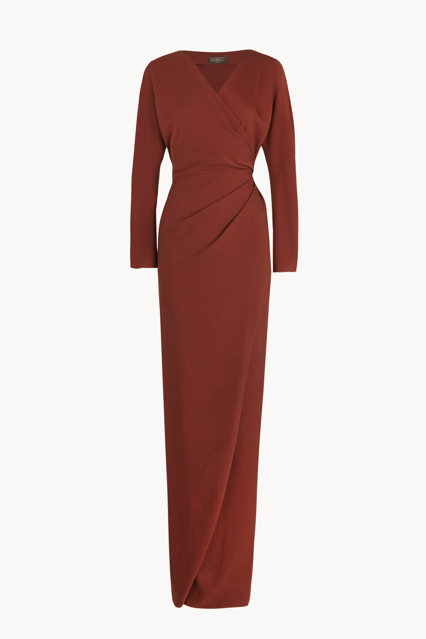 Eteria, vestido envolvente rojo tostado