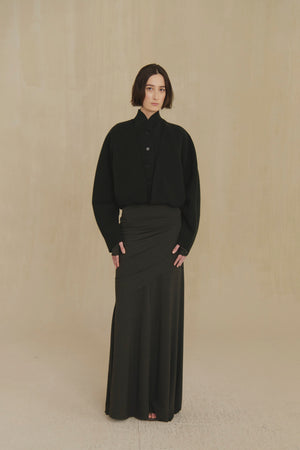 Myia, dark green fitted maxi skirt