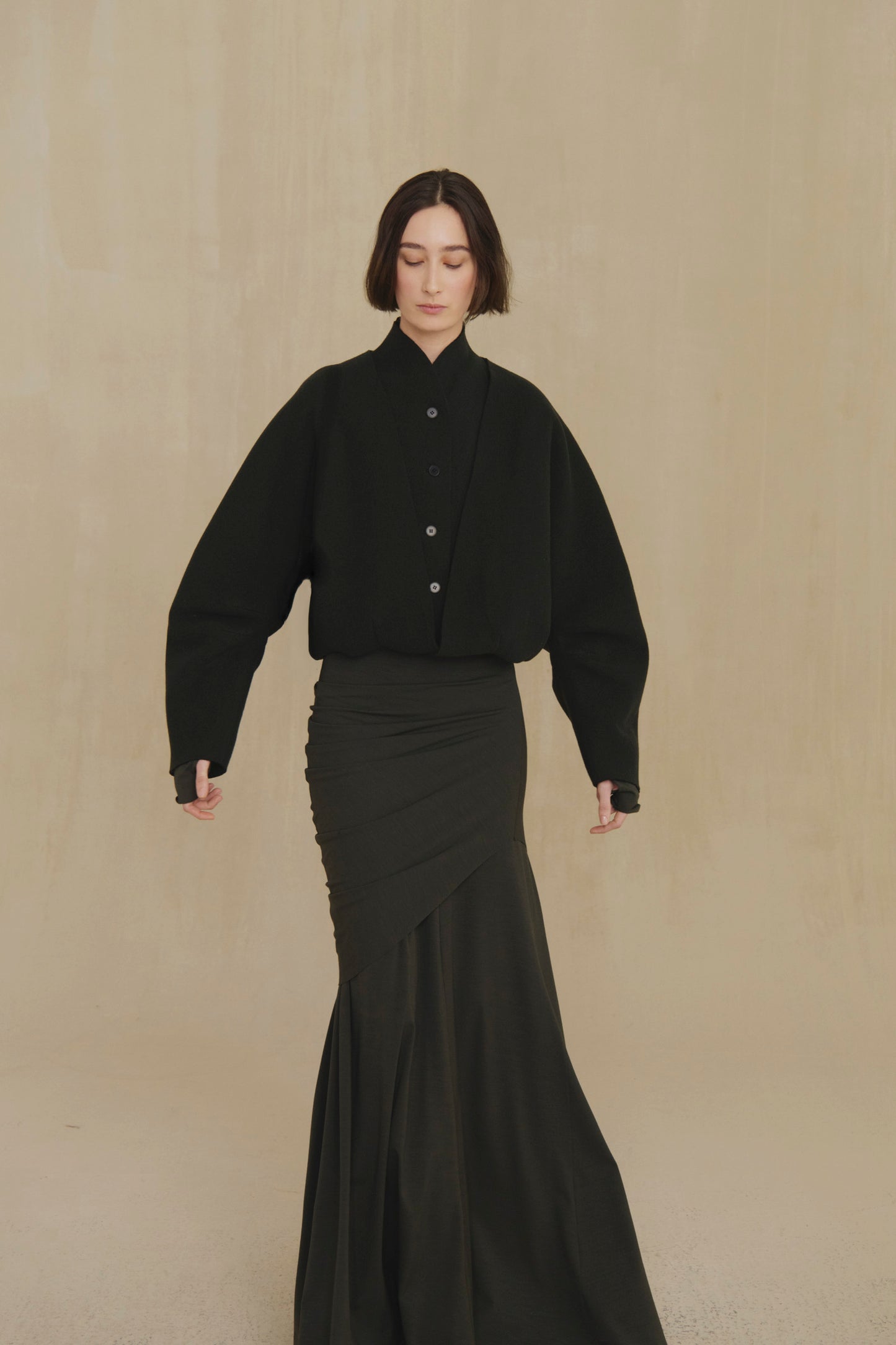 Myia, dark green fitted maxi skirt