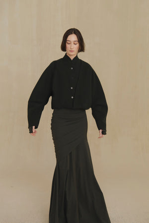 Myia, dark green fitted maxi skirt